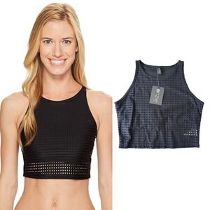 NWT Onzie Black Mesh Sleeveless Crop Top S / M Activewear Sport‎ Gym New
